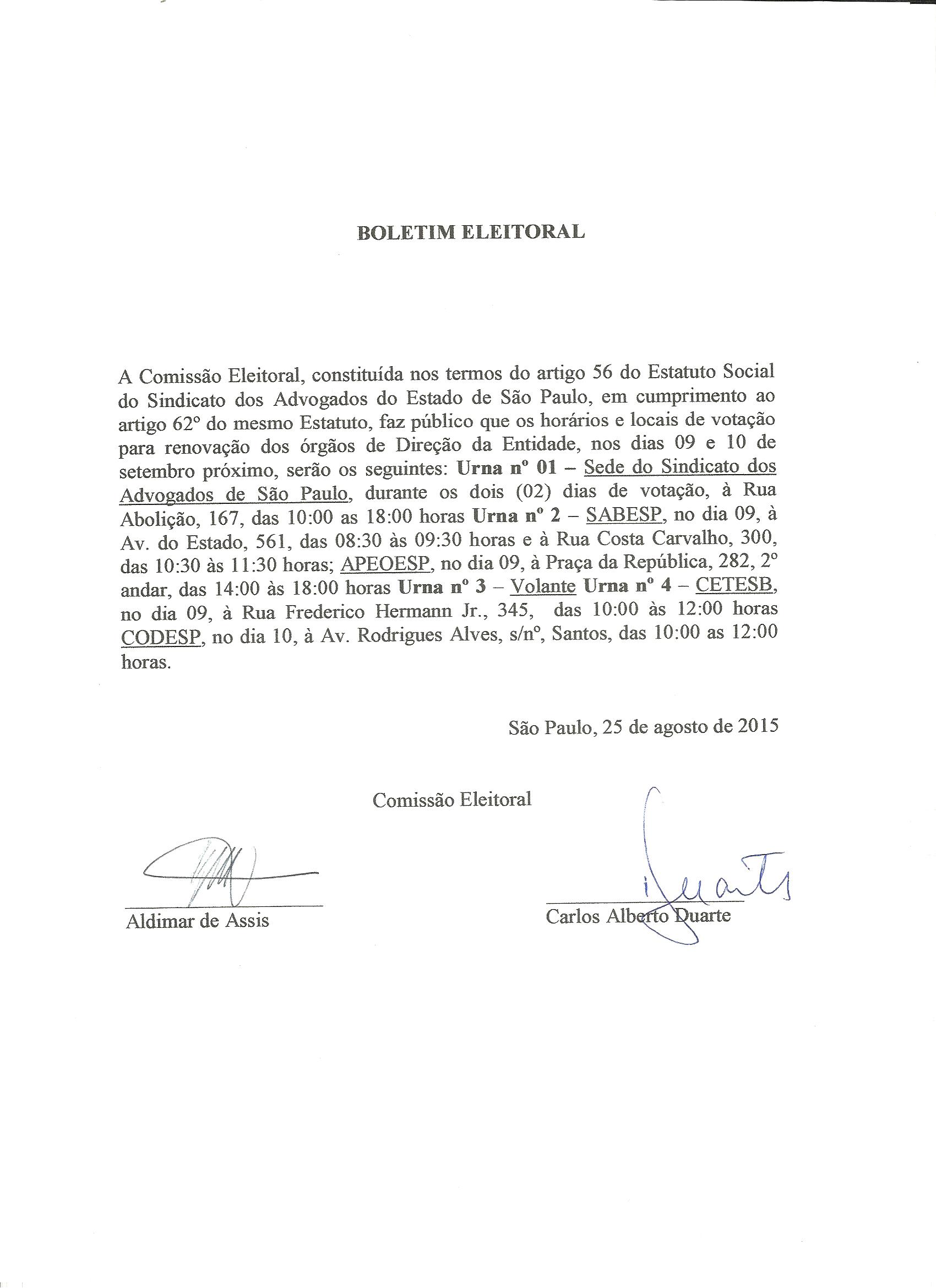 Sindicato disponibiliza horário e locais de votação