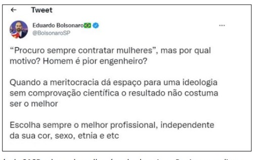 Comissão de Mulheres do SASP repudia declaração misógina de Eduardo Bolsonaro ￼